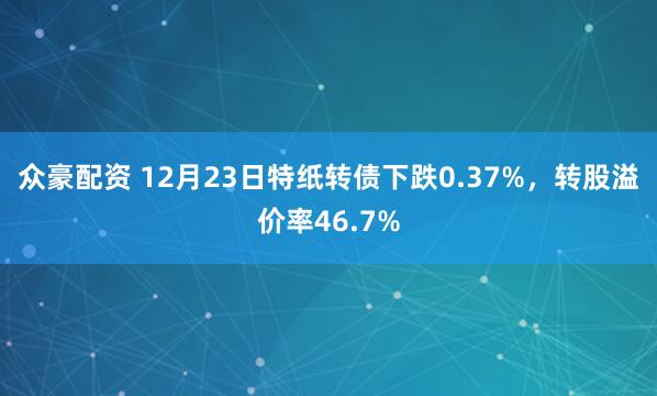 众豪配资 12月23日特纸转债下跌0.37%,转股溢价率46.7%